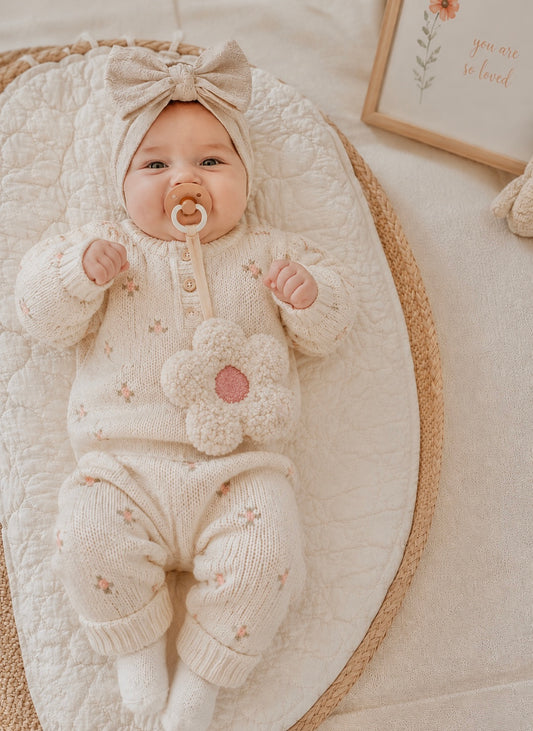 Strawberry sherpa daisy pacifier holder